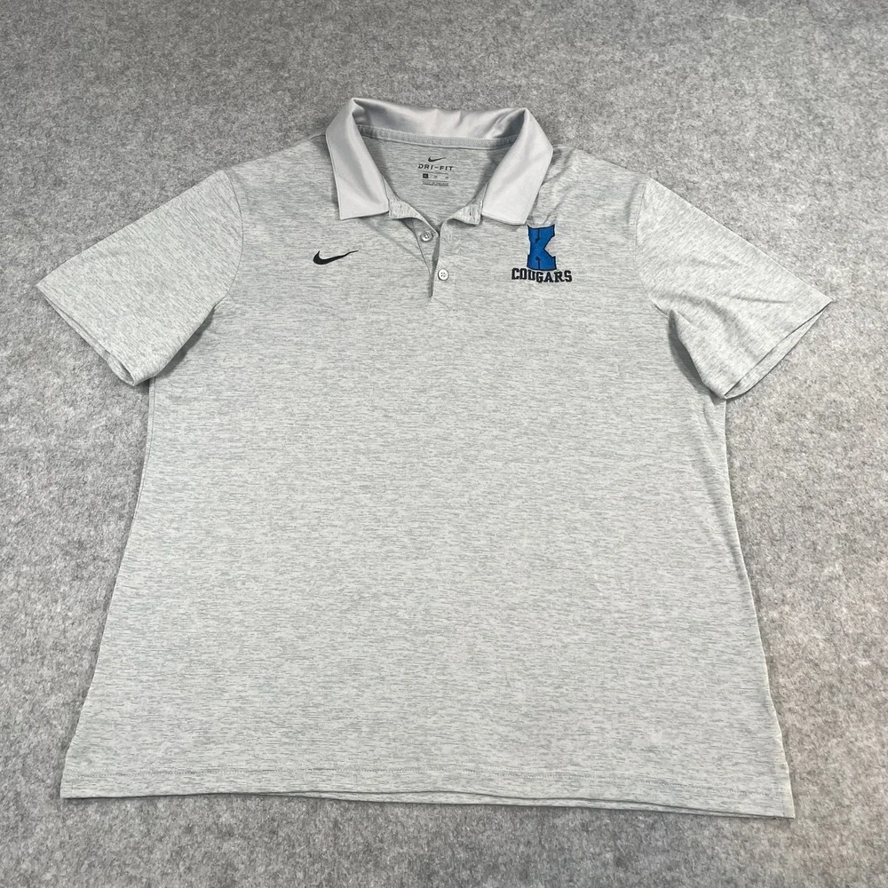 Nike Mens Polo Shirt XL Gray Dri-FIT Heathered Cougars K Logo